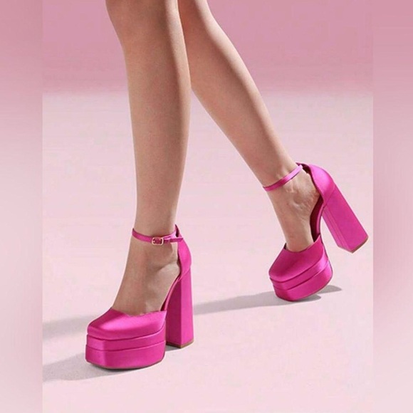 Zara satin pink platform heels Vibrant Pink women size 36 - Picture 1 of 6
